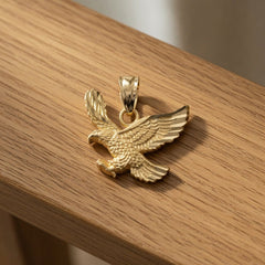 14k Yellow Gold Textured Landing Eagle Pendant Charm, 16x16 - JewelryAffairs
