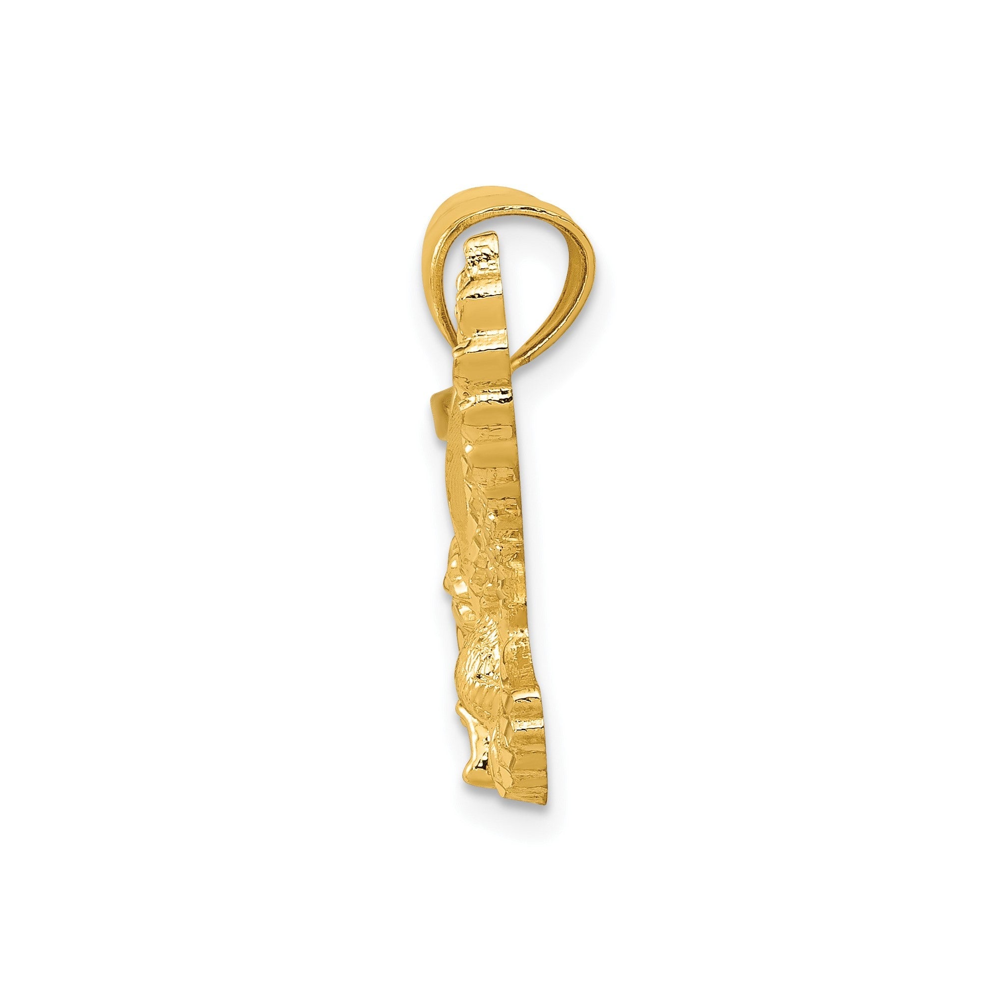 14k Yellow Gold Textured Landing Eagle Pendant Charm, 16x16 - JewelryAffairs