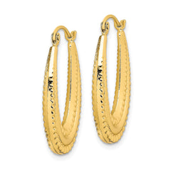 14K Yellow Gold Textured Oval Hoop Earrings, 25x17mm