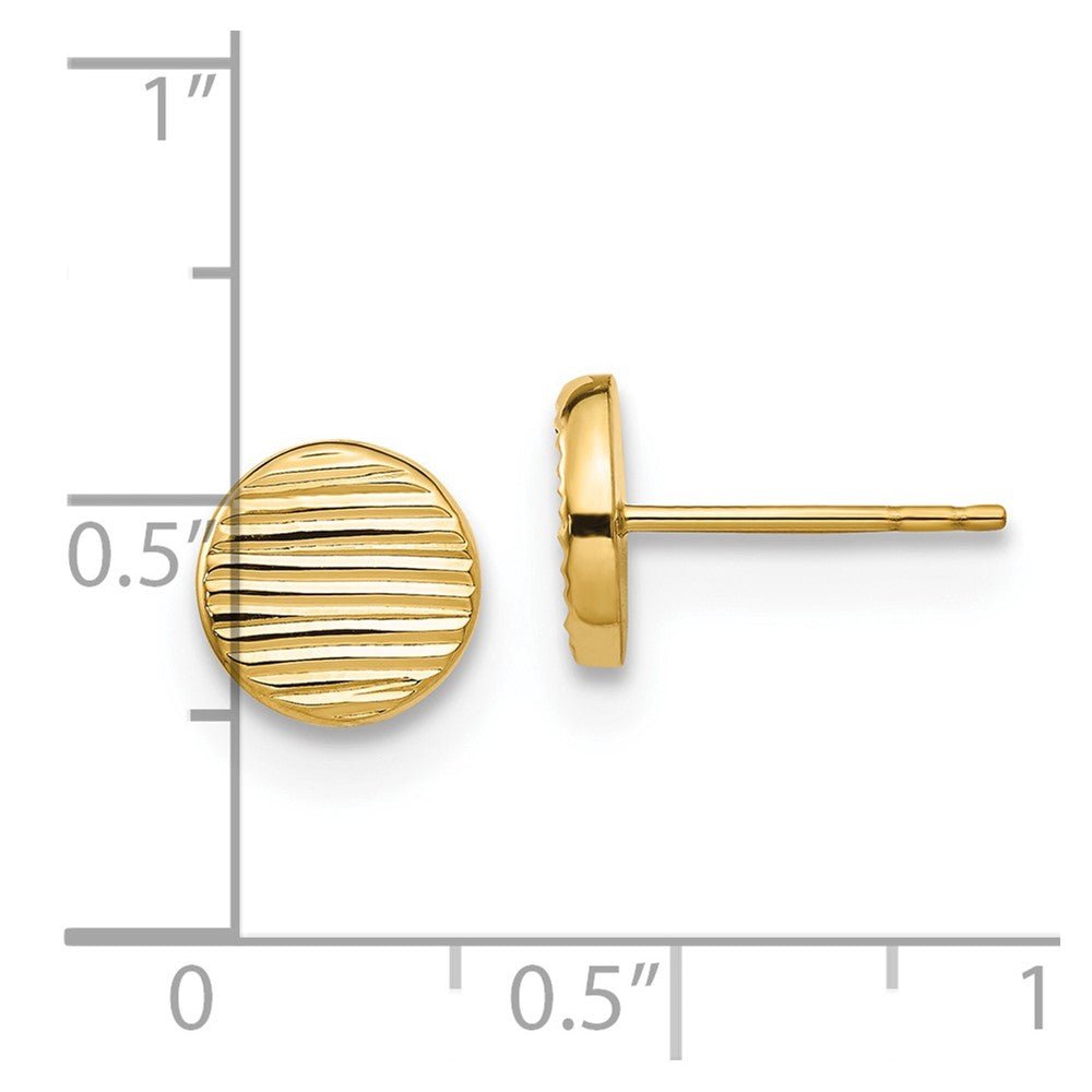 14K Yellow Gold Textured Round Disc Post Stud Earrings, 9mm - JewelryAffairs