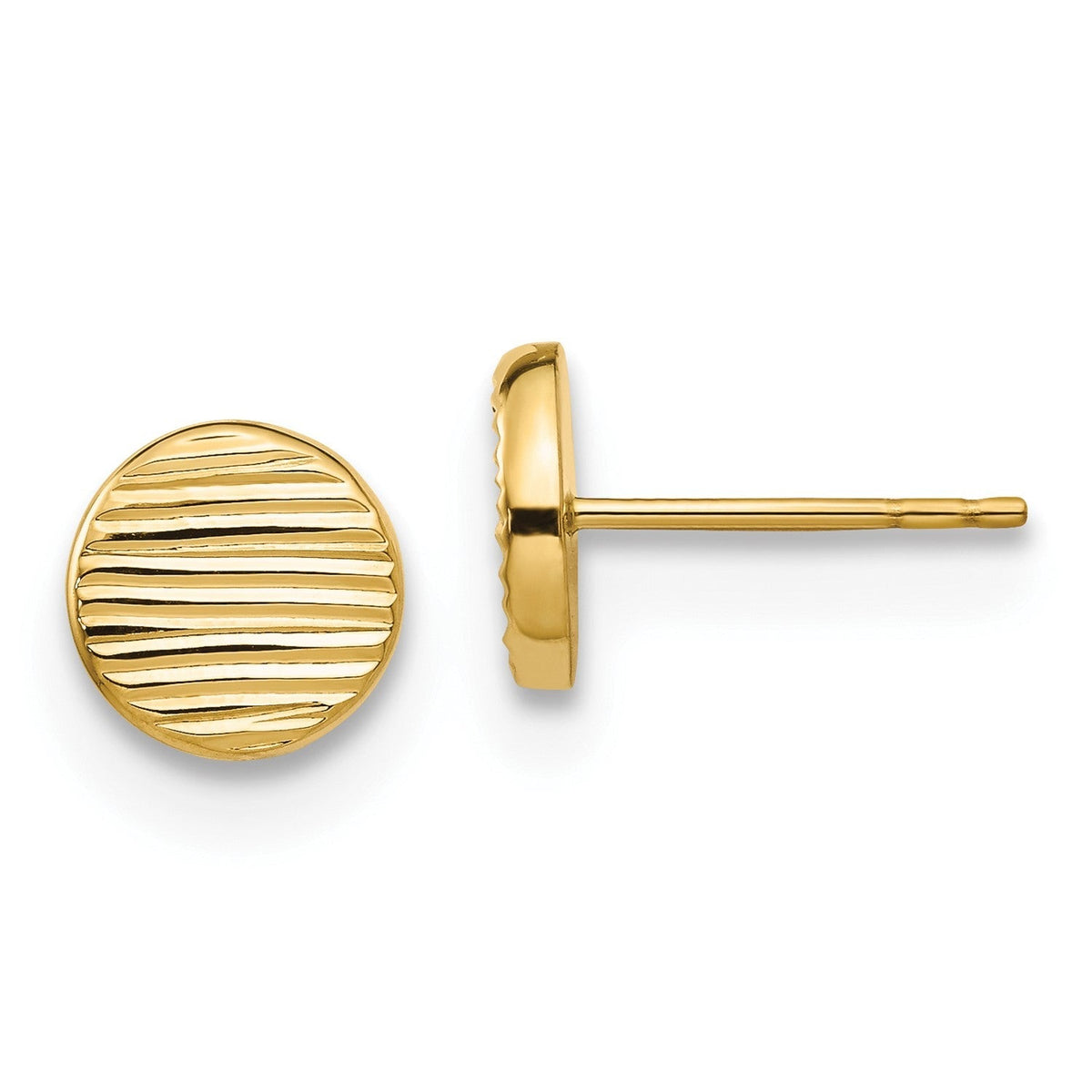 14K Yellow Gold Textured Round Disc Post Stud Earrings, 9mm - JewelryAffairs
