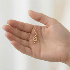 14K Yellow Gold Treble Clef Musical Note Pendant, 21mm x 5mm