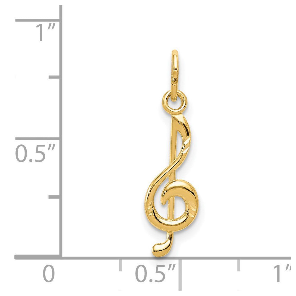 14K Yellow Gold Treble Clef Musical Note Pendant, 21mm x 5mm - JewelryAffairs
