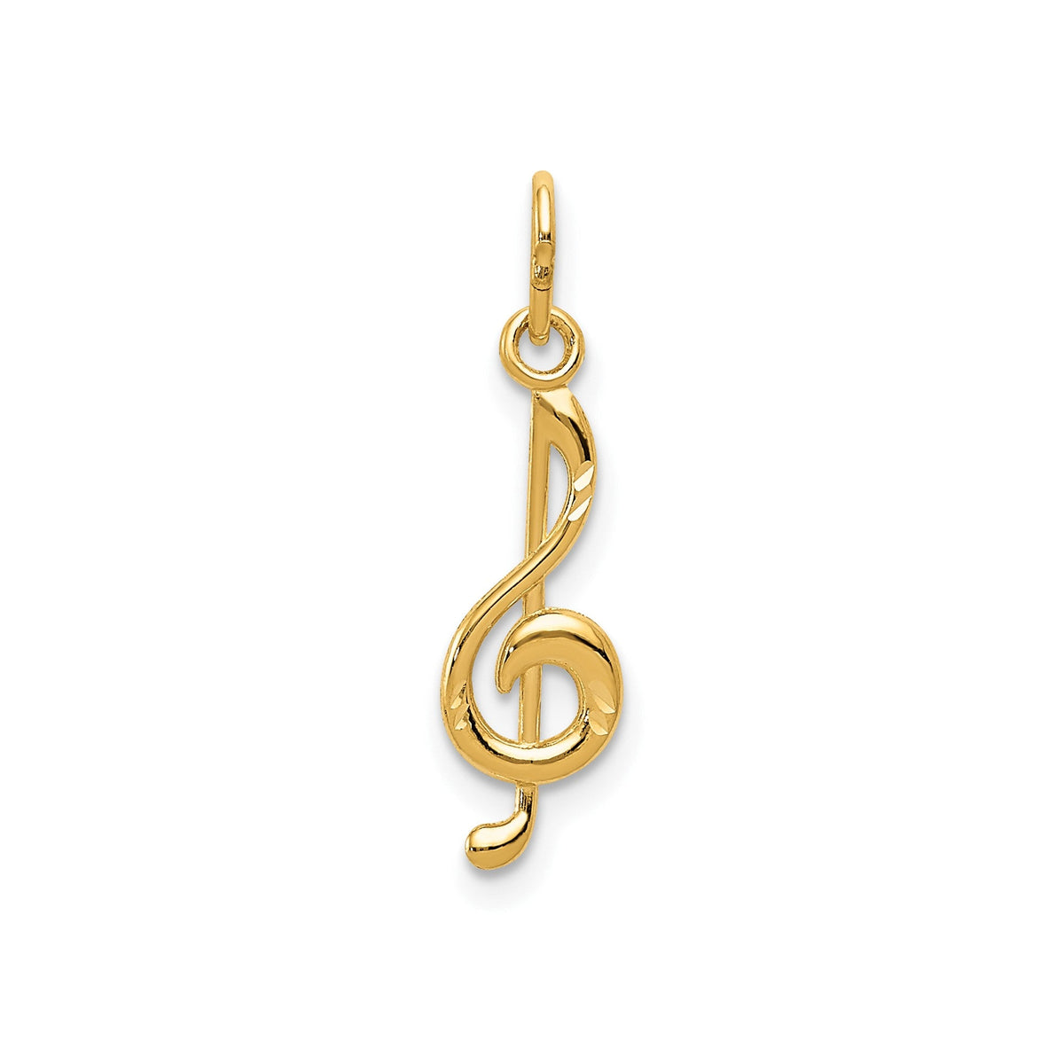 14K Yellow Gold Treble Clef Musical Note Pendant, 21mm x 5mm - JewelryAffairs