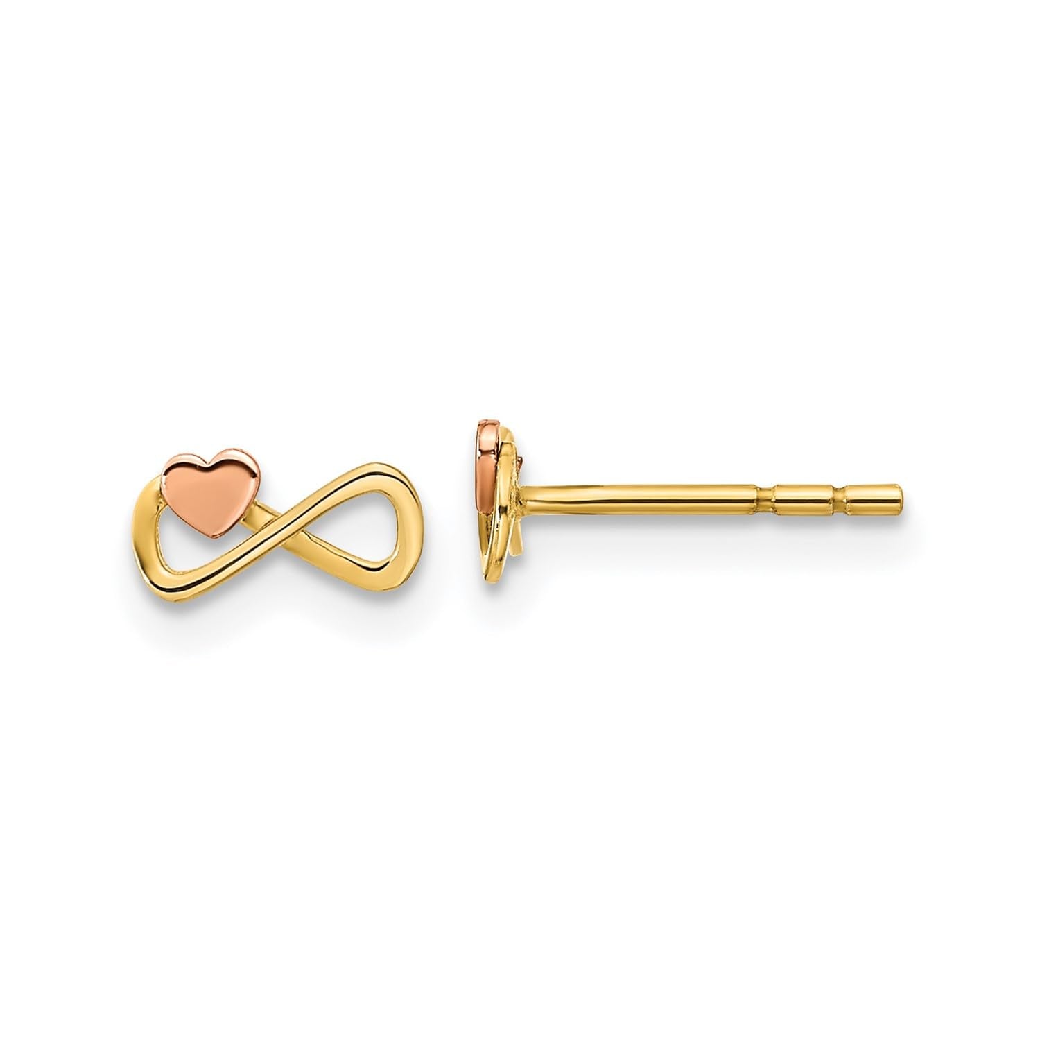 14K Yellow Gold Two Tone Infinity with Heart Post Stud Earrings, 4x7mm - JewelryAffairs