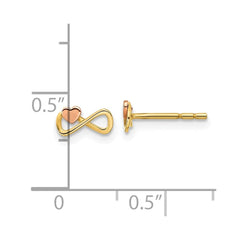 14K Yellow Gold Two Tone Infinity with Heart Post Stud Earrings, 4x7mm - JewelryAffairs