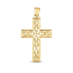 14K Yellow Gold Vine Cross Charm Pendant - JewelryAffairs