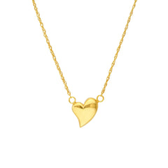 14k Yellow Gold Wavy Puff Heart Rope Adjustable Necklace, 18"