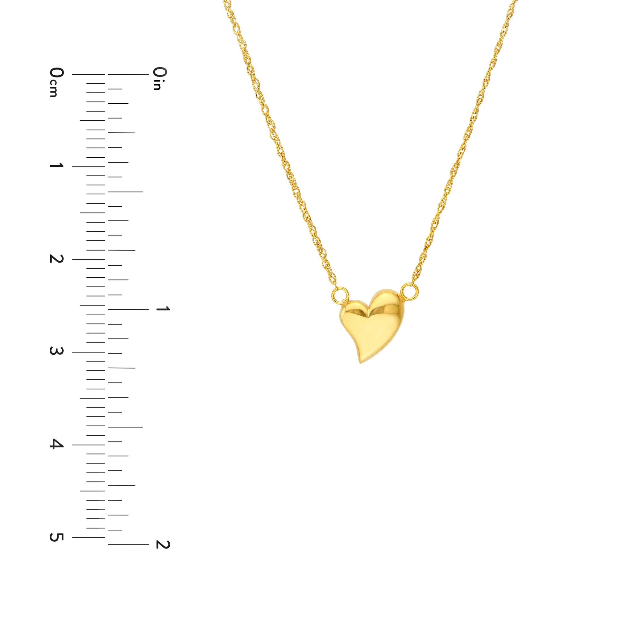 14k Yellow Gold Wavy Puff Heart Rope Adjustable Necklace, 18"