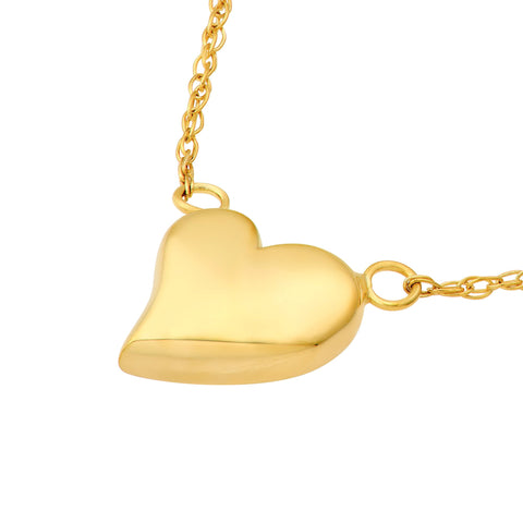 14k Yellow Gold Wavy Puff Heart Rope Adjustable Necklace, 18"