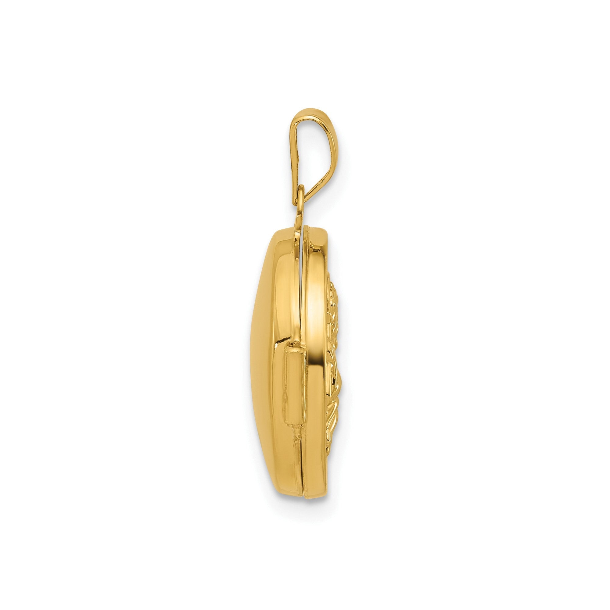 14k Yellow Gold With White Rhodium Polished Saint Christopher 16mm Round Locket - JewelryAffairs