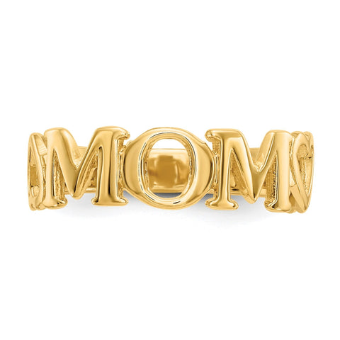 14k Yellow High Polished Mom heart Design Ring, Size 6.5