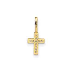 14k Yellow Real Gold CZ Stone Cross Pendant, 8x6mm