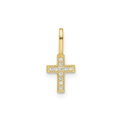 14k Yellow Real Gold CZ Stone Cross Pendant, 8x6mm