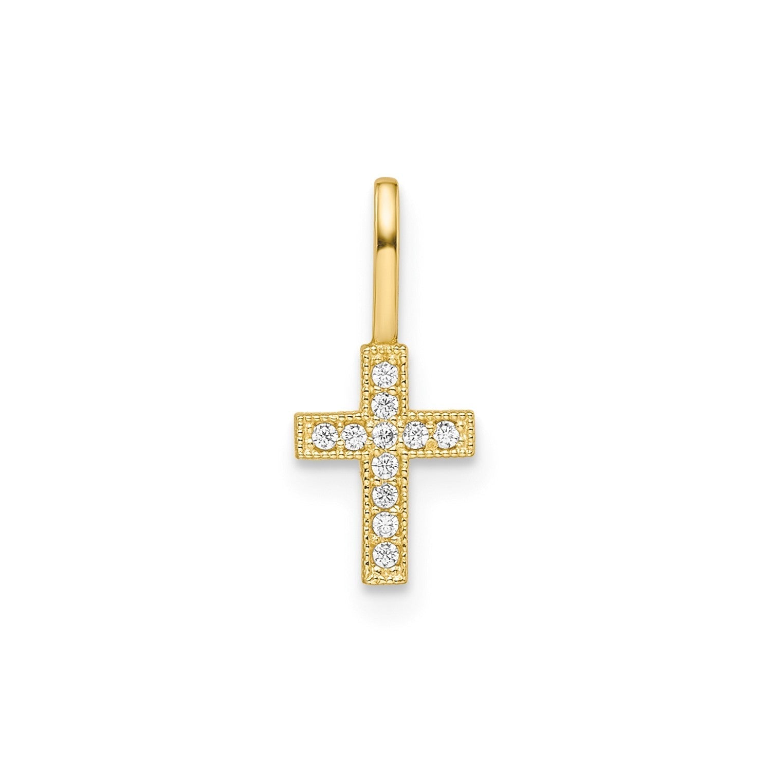 14k Yellow Real Gold CZ Stone Cross Pendant, 8x6mm