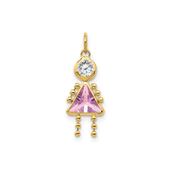 14k Yellow Real Gold Female Birthstone Pendant Charm , 20x10mm