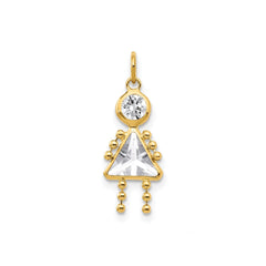 14k Yellow Real Gold Female Birthstone Pendant Charm , 20x10mm