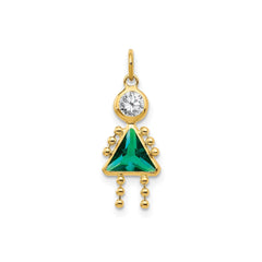 14k Yellow Real Gold Female Birthstone Pendant Charm , 20x10mm