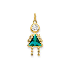 14k Yellow Real Gold Female Birthstone Pendant Charm , 20x10mm