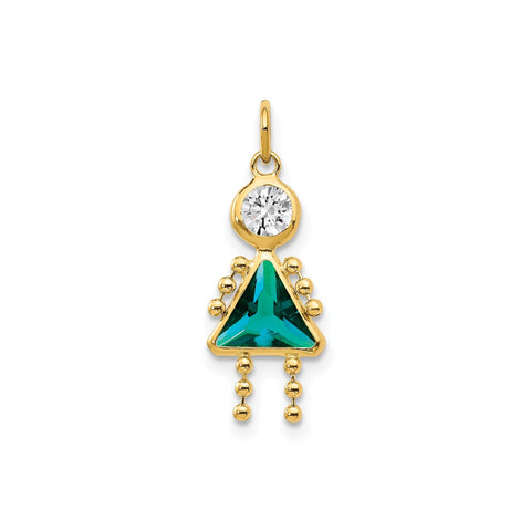 14k Yellow Real Gold Female Birthstone Pendant Charm , 20x10mm