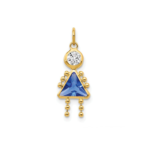 14k Yellow Real Gold Female Birthstone Pendant Charm , 20x10mm
