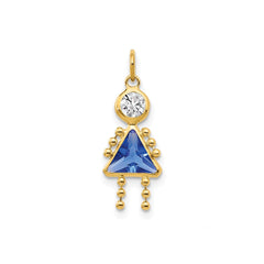 14k Yellow Real Gold Female Birthstone Pendant Charm , 20x10mm