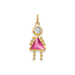 14k Yellow Real Gold Female Birthstone Pendant Charm , 20x10mm