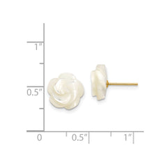 14k Yellow Real Gold Mother of Pearl Flower Stud Earrings, 10mm