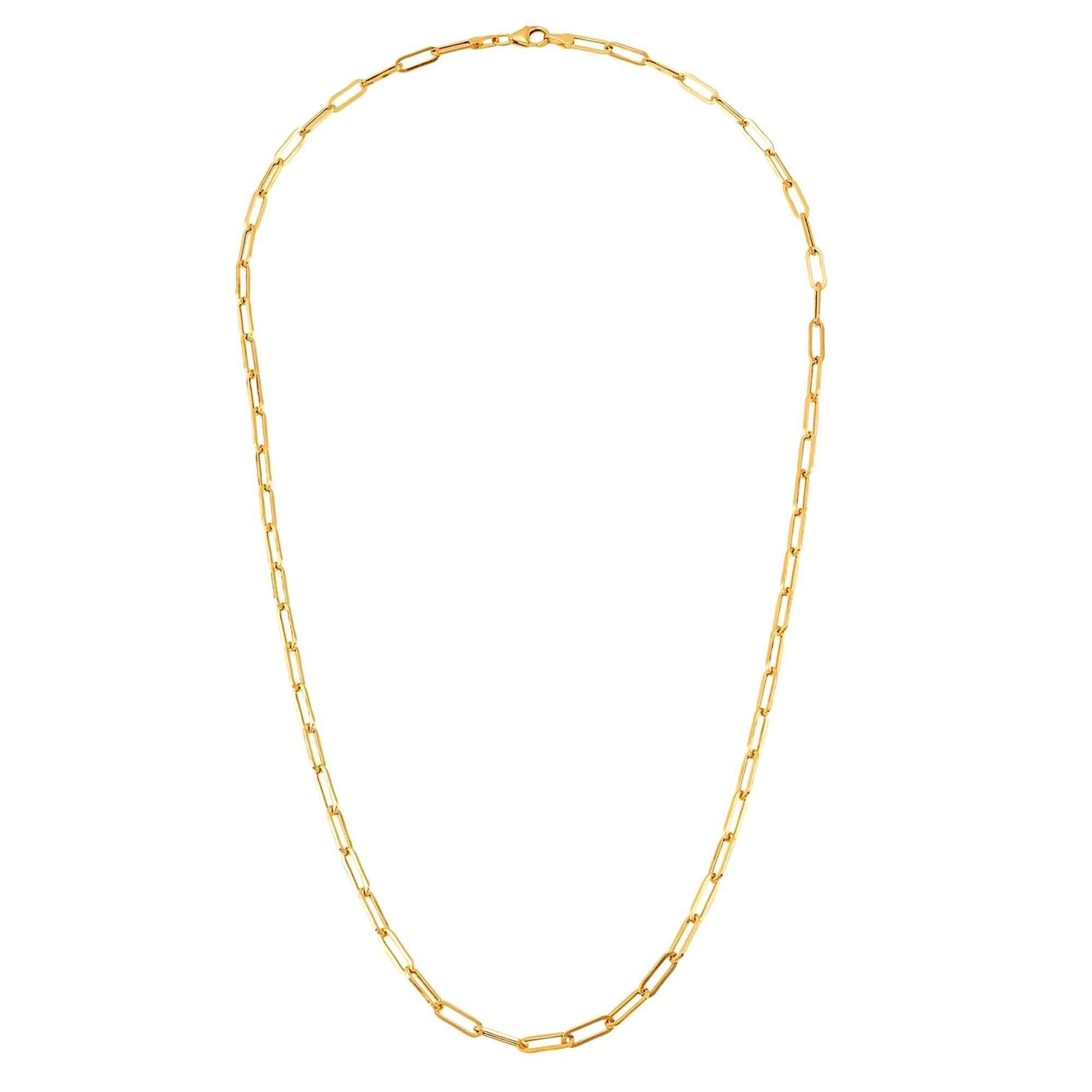 14k Yellow Real Gold Paperclip Chain Necklace, 3mm - JewelryAffairs