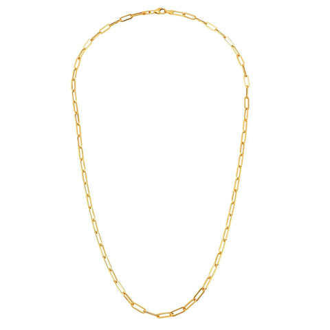 14k Yellow Real Gold Paperclip Chain Necklace, 3mm