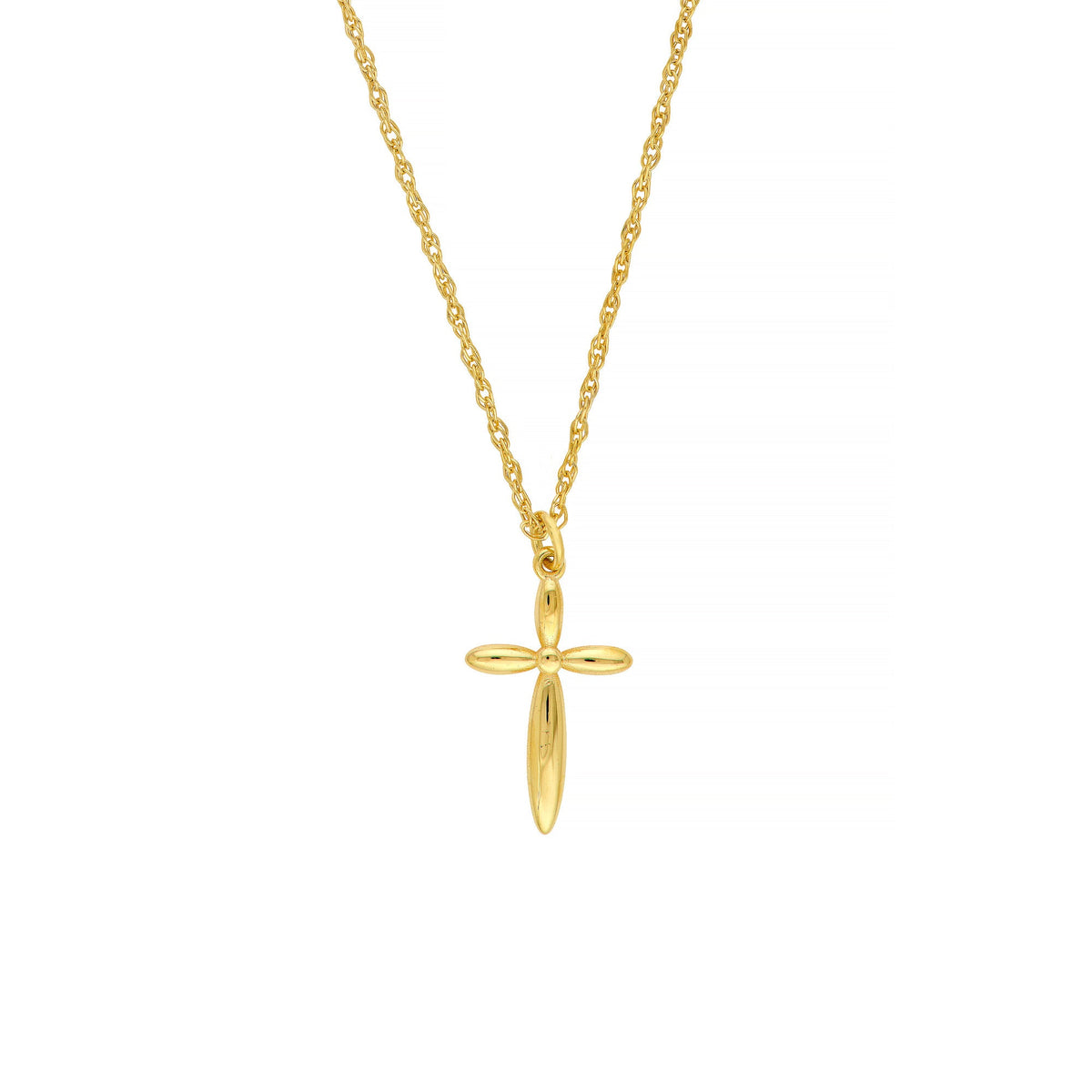 14k Yellow Real Gold Puffy Cross Pendant Necklace, 18"
