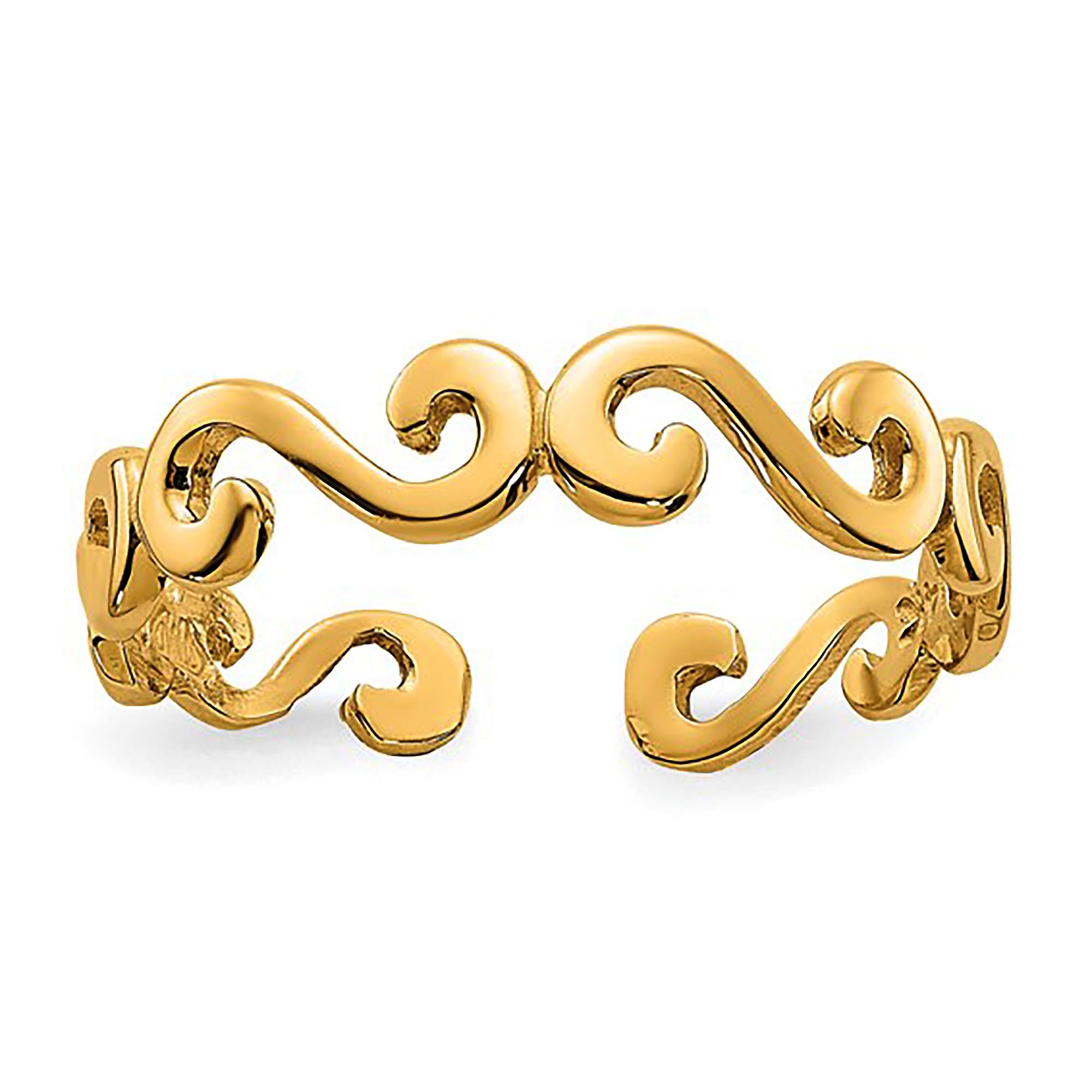 14K Yellow Real Gold Swirl Design Cuff Style Adjustable Toe Ring - JewelryAffairs