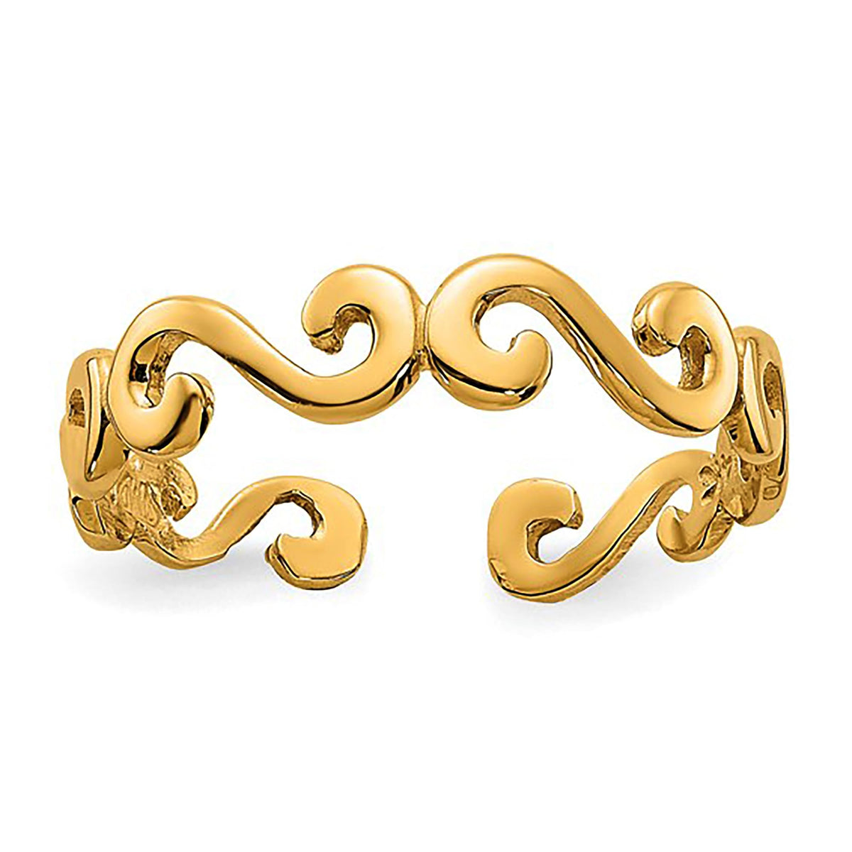 14K Yellow Real Gold Swirl Design Cuff Style Adjustable Toe Ring - JewelryAffairs