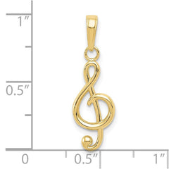 14k Yellow Real Gold Treble Clef Music Pendant, 25x8mm - JewelryAffairs