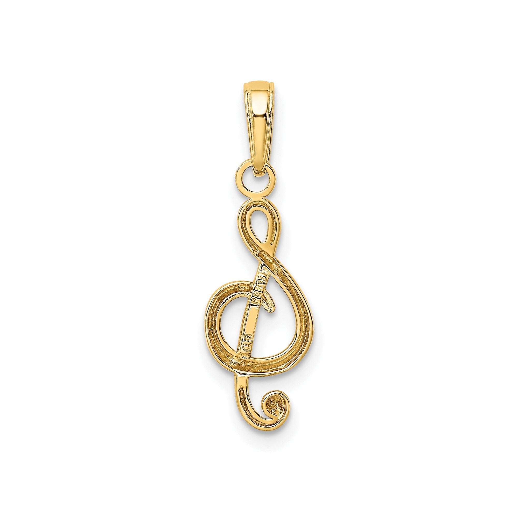 14k Yellow Real Gold Treble Clef Music Pendant, 25x8mm - JewelryAffairs