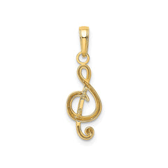 14k Yellow Real Gold Treble Clef Music Pendant, 25x8mm - JewelryAffairs