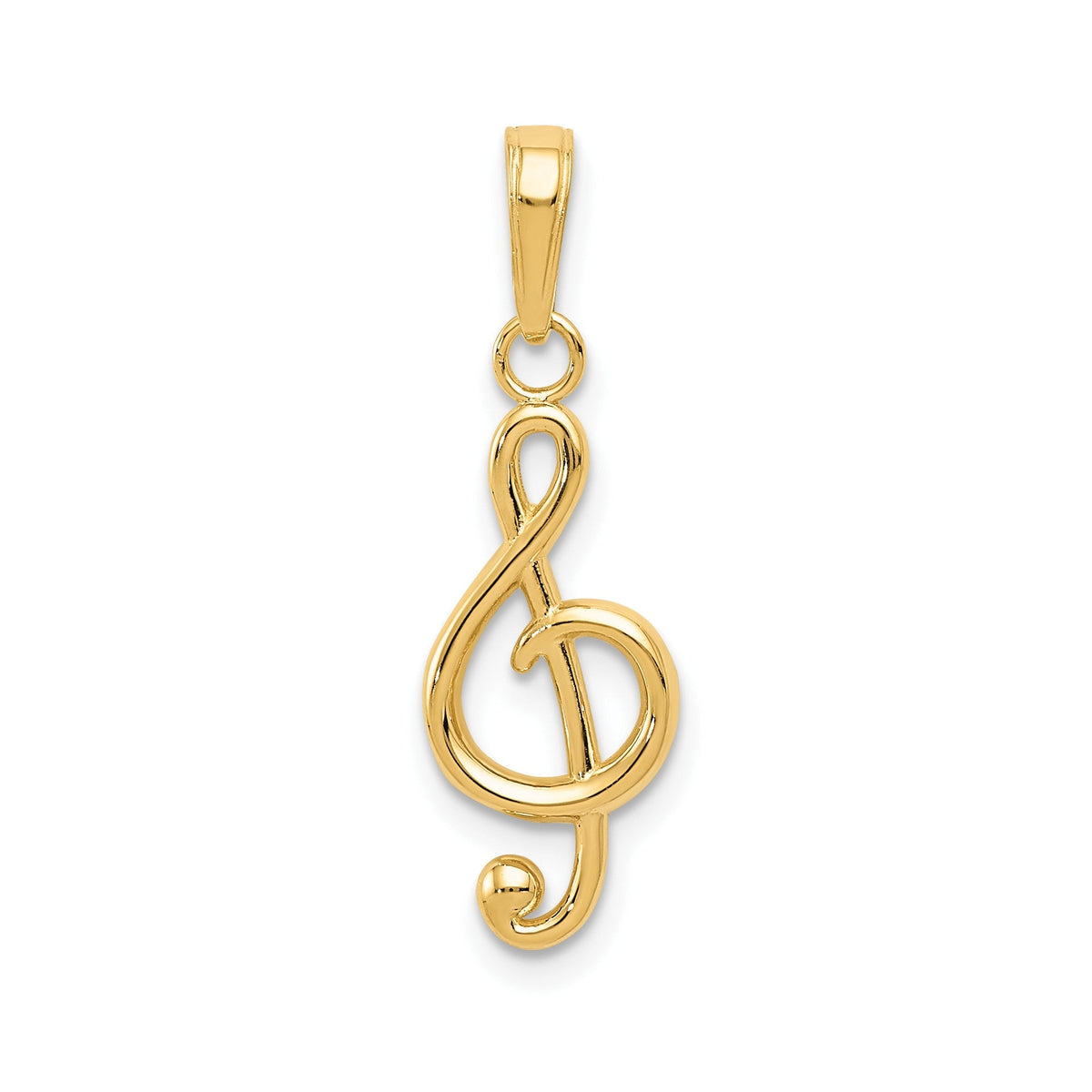 14k Yellow Real Gold Treble Clef Music Pendant, 25x8mm - JewelryAffairs
