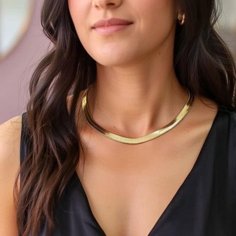 14k Yellow Real Solid Gold Imperial Herringbone Chain Necklace, 6.0mm, 18