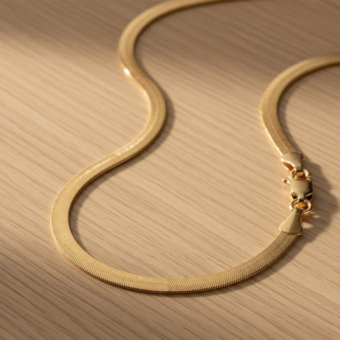 14k Yellow Real Solid Gold Imperial Herringbone Chain Necklace, 6.0mm (8 Inches)