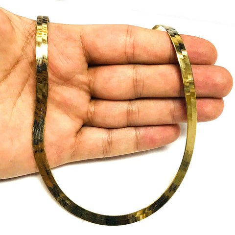 14k Yellow Real Solid Gold Imperial Herringbone Chain Necklace, 6.0mm, 18