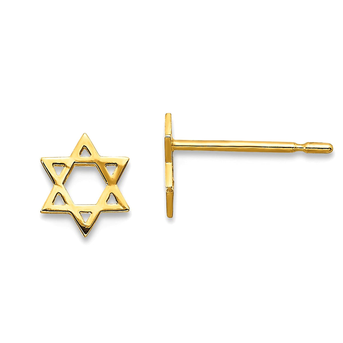 14k Yellow Real Solid Gold Star of David Stud Earrings - JewelryAffairs