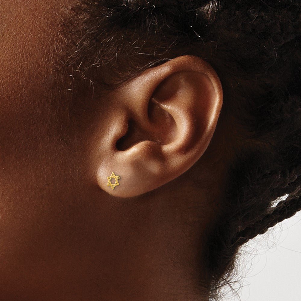 14k Yellow Real Solid Gold Star of David Stud Earrings - JewelryAffairs