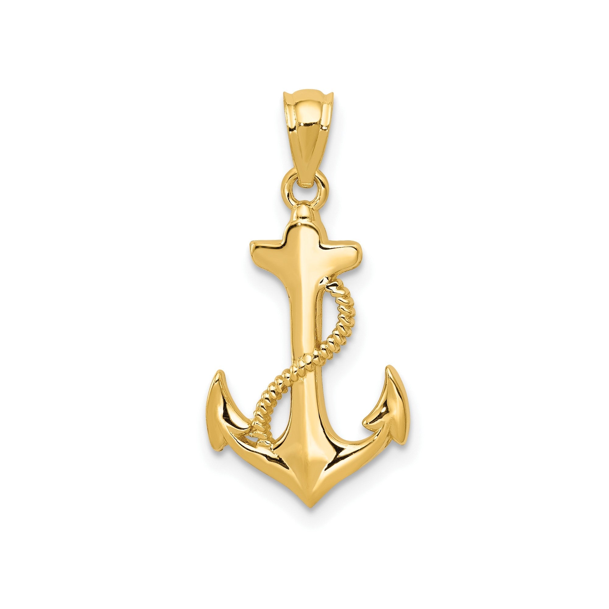 14k Yellow Solid Gold Anchor Pendant, 22x12mm - JewelryAffairs