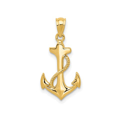 14k Yellow Solid Gold Anchor Pendant, 22x12mm - JewelryAffairs