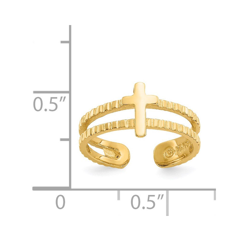 14k Yellow Solid Gold Cross Design Toe Summer Ring - JewelryAffairs