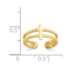 14k Yellow Solid Gold Cross Design Toe Summer Ring