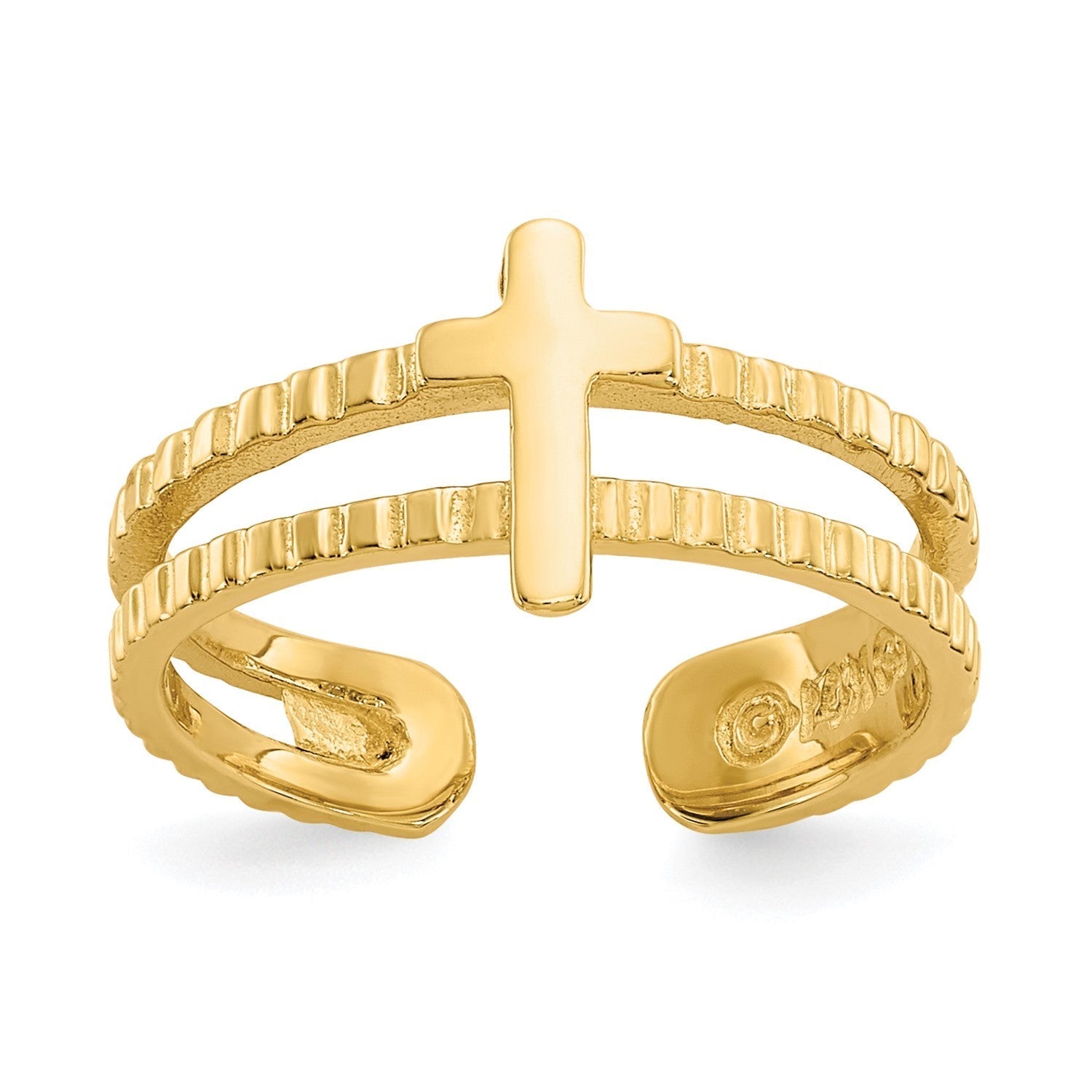 14k Yellow Solid Gold Cross Design Toe Summer Ring - JewelryAffairs