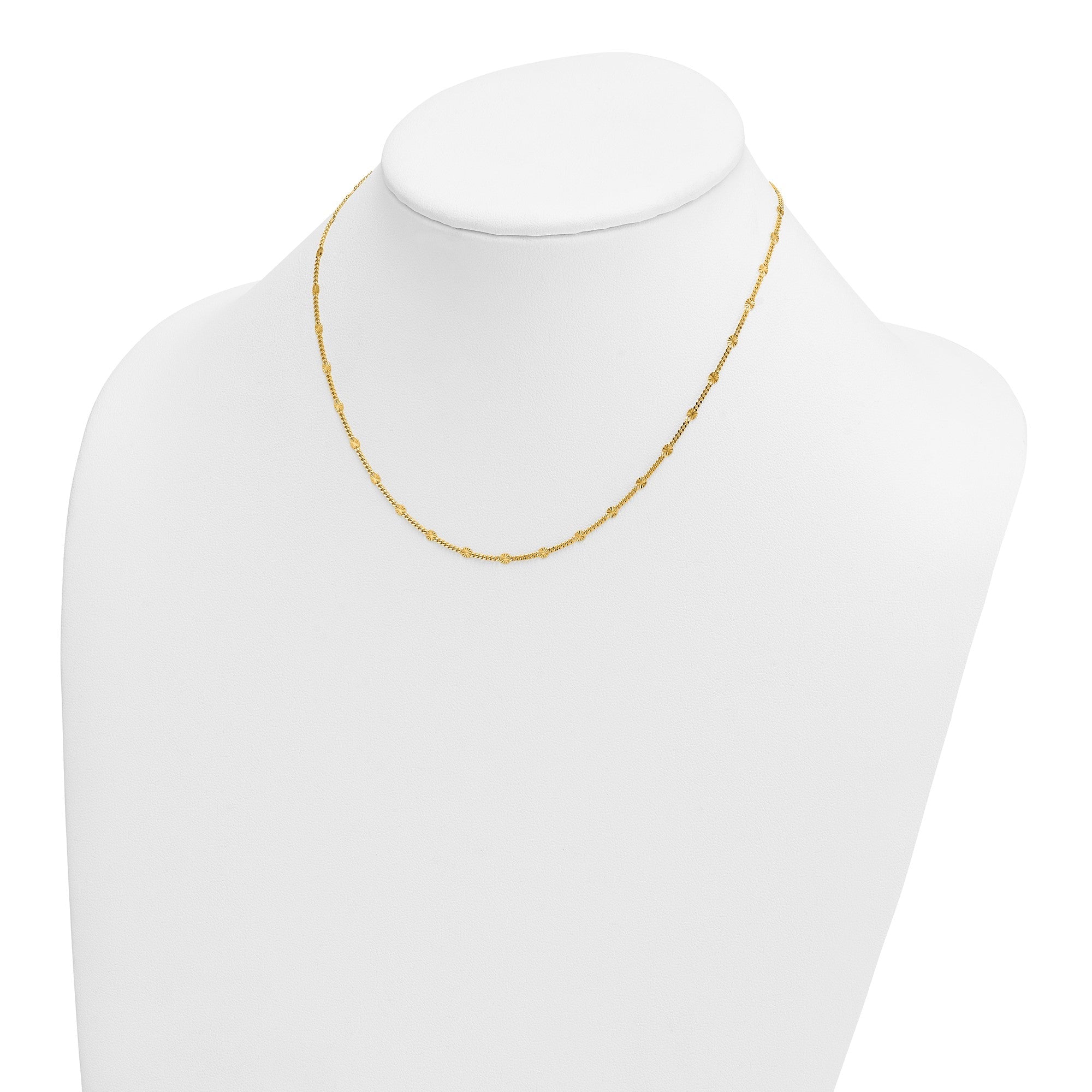 14k Yellow Solid Gold Gold Diamond-Cut Curb Link Chain Necklace