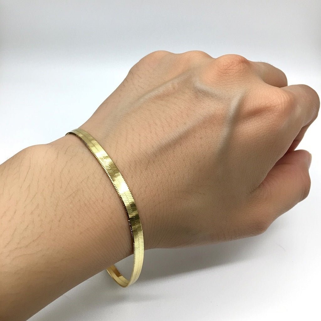 14k Yellow Solid Gold Imperial Herringbone Chain Bracelet, 3.0mm, 7" - JewelryAffairs