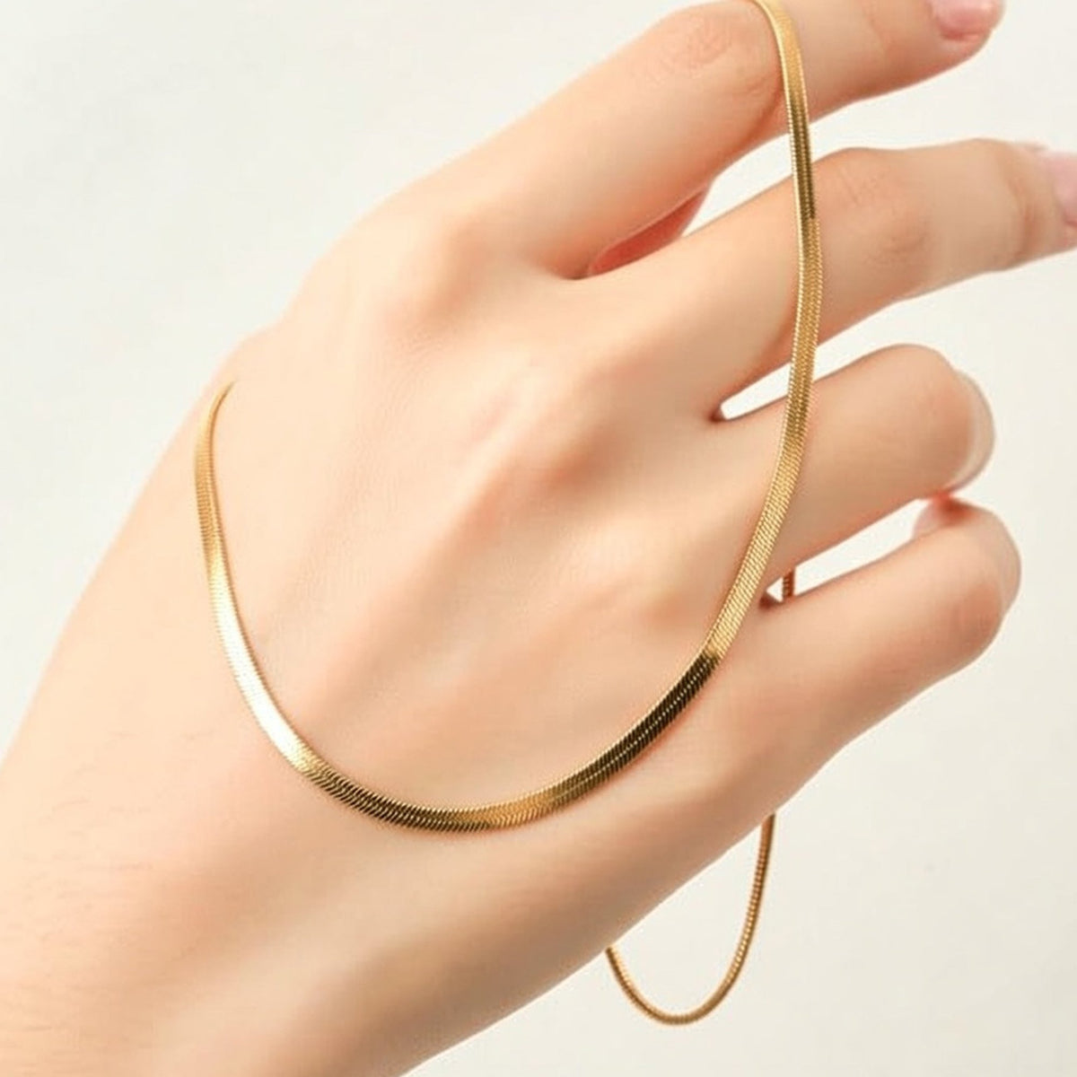 14k Yellow Solid Gold Imperial Herringbone Chain Necklace, 3.0mm - JewelryAffairs